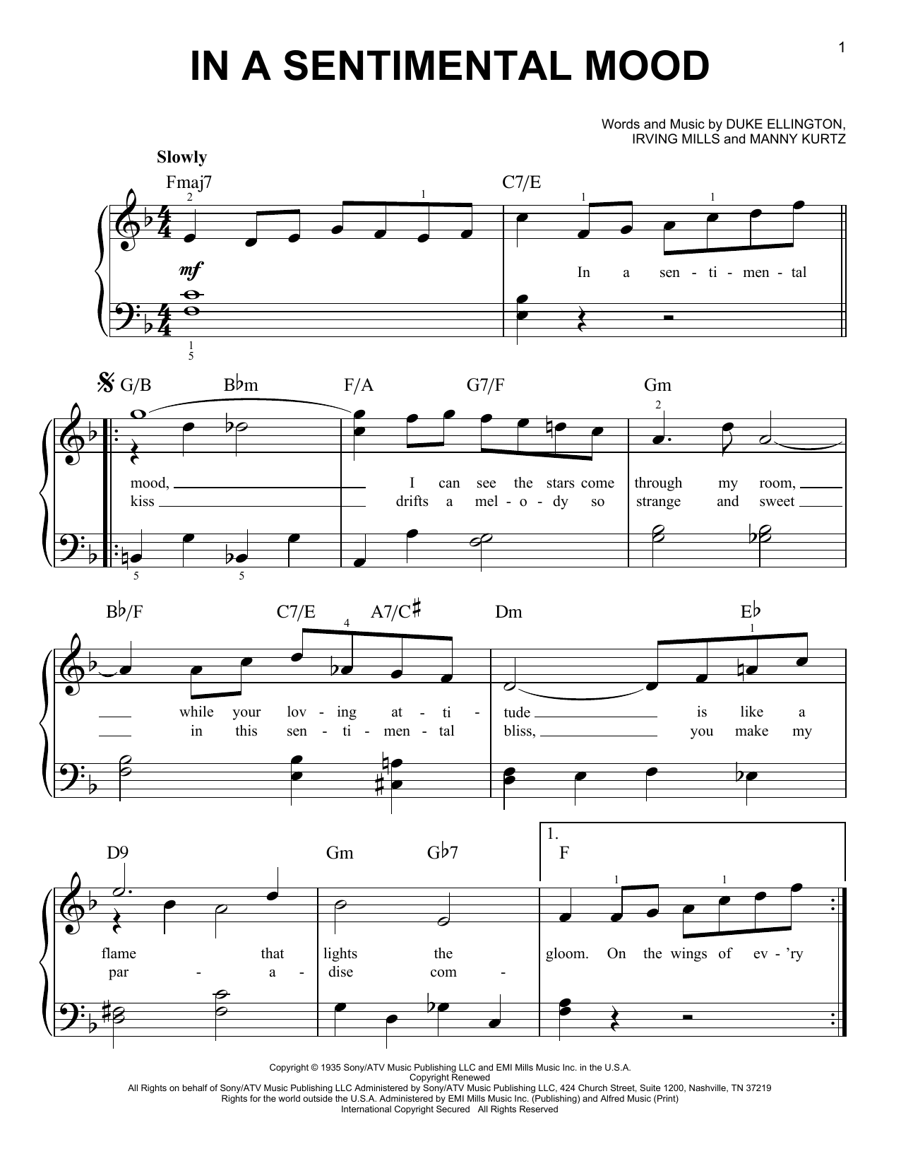 Download Irving Mills In A Sentimental Mood Sheet Music and learn how to play Easy Piano PDF digital score in minutes