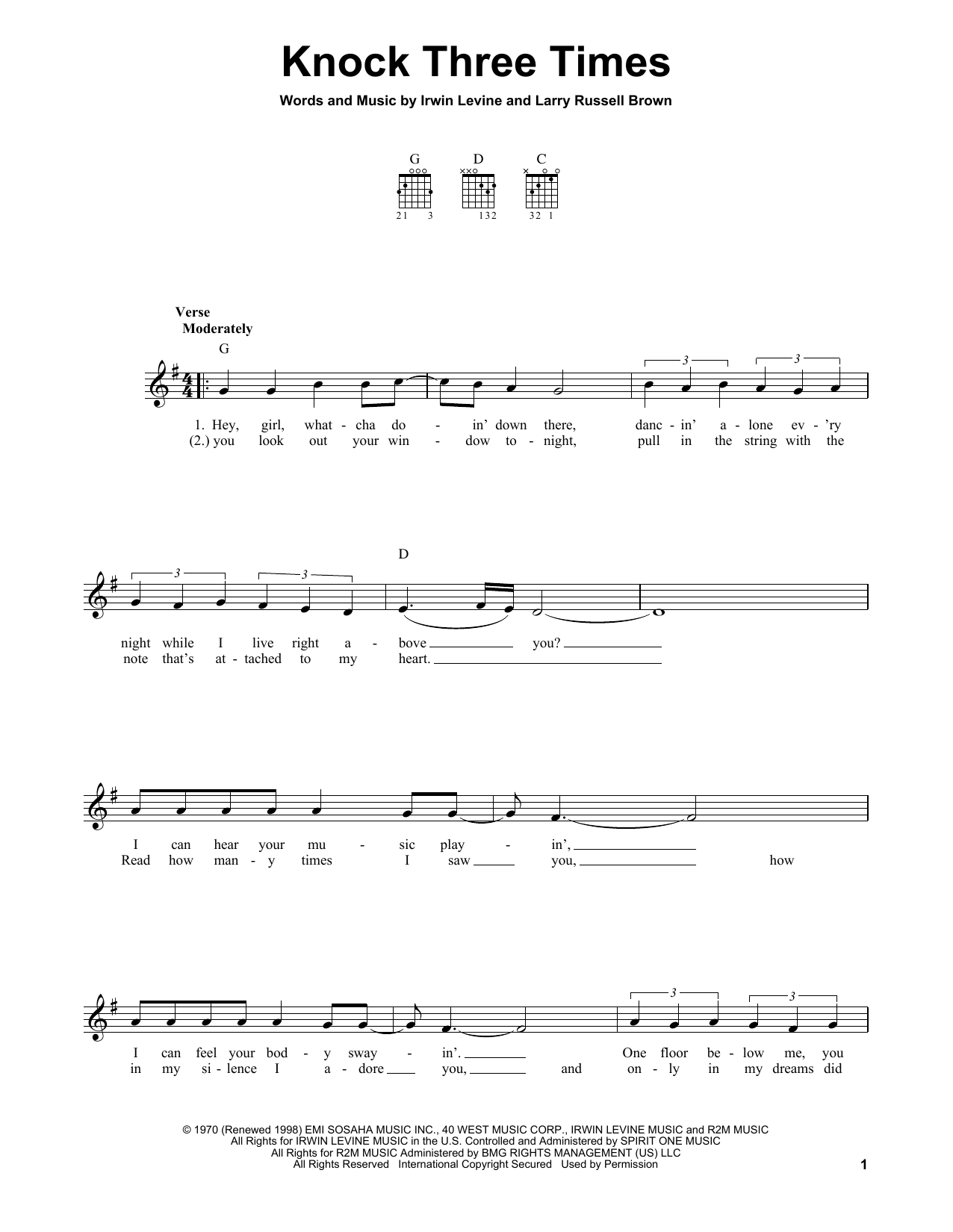 Download Dawn Knock Three Times Sheet Music and learn how to play Easy Guitar PDF digital score in minutes