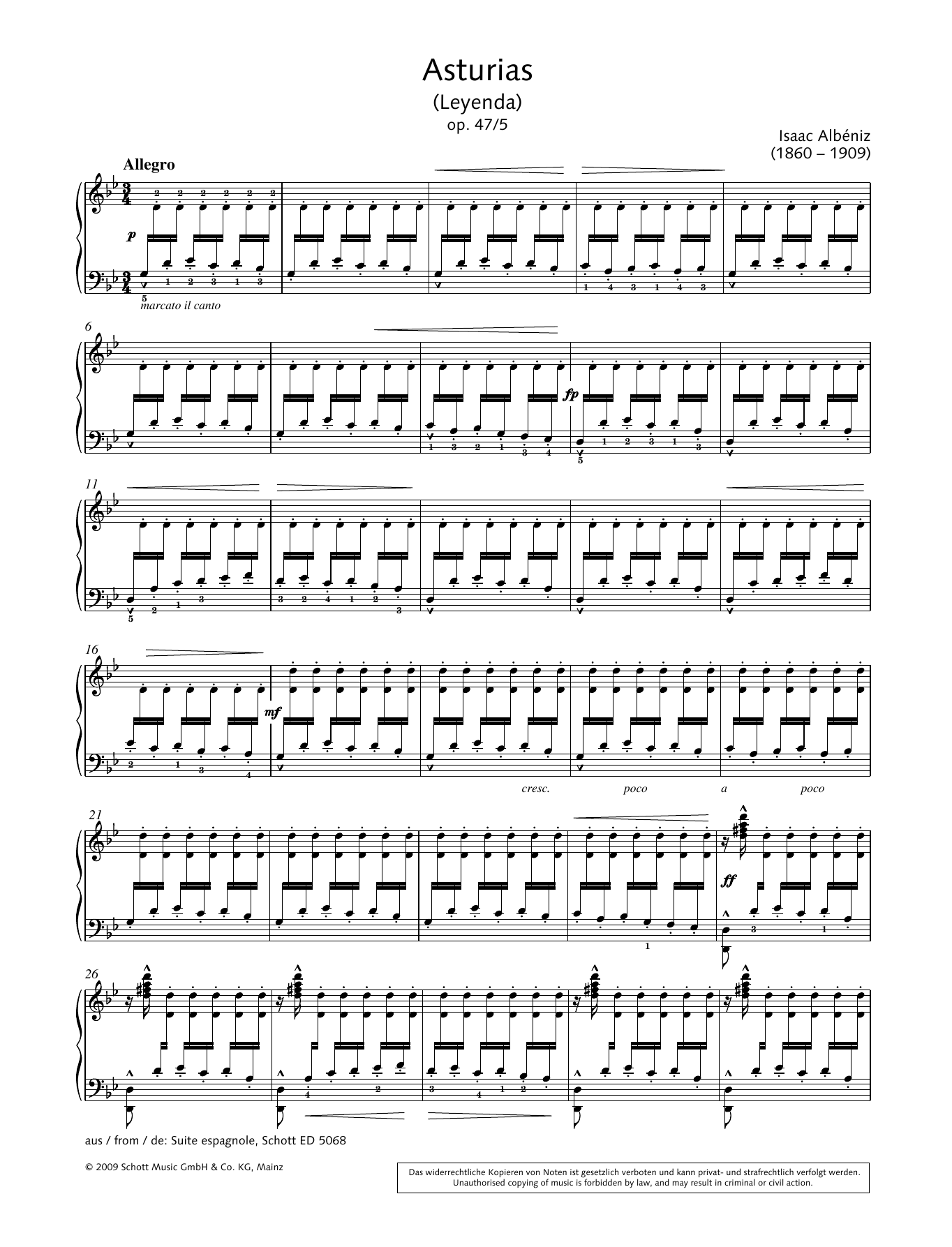 Download Isaac Albeniz Asturias Sheet Music and learn how to play Piano Solo PDF digital score in minutes