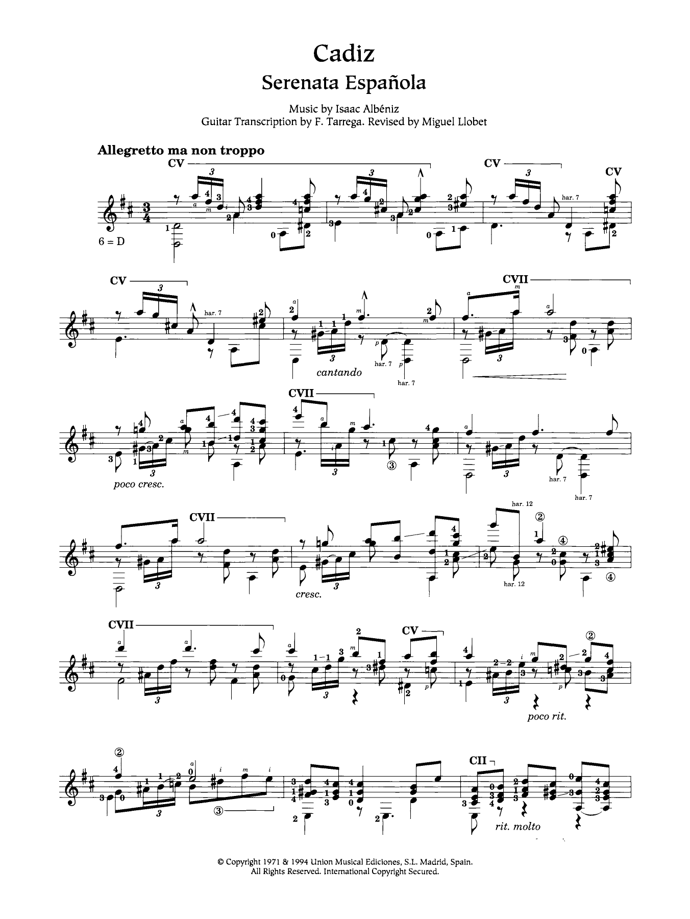 Download Isaac Albeniz Cadiz Sheet Music and learn how to play Guitar PDF digital score in minutes