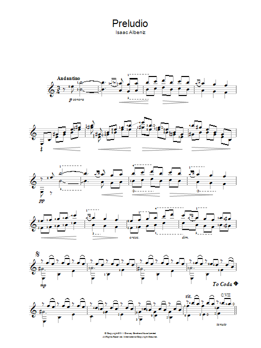 Download Isaac Albeniz Preludio Sheet Music and learn how to play Guitar PDF digital score in minutes