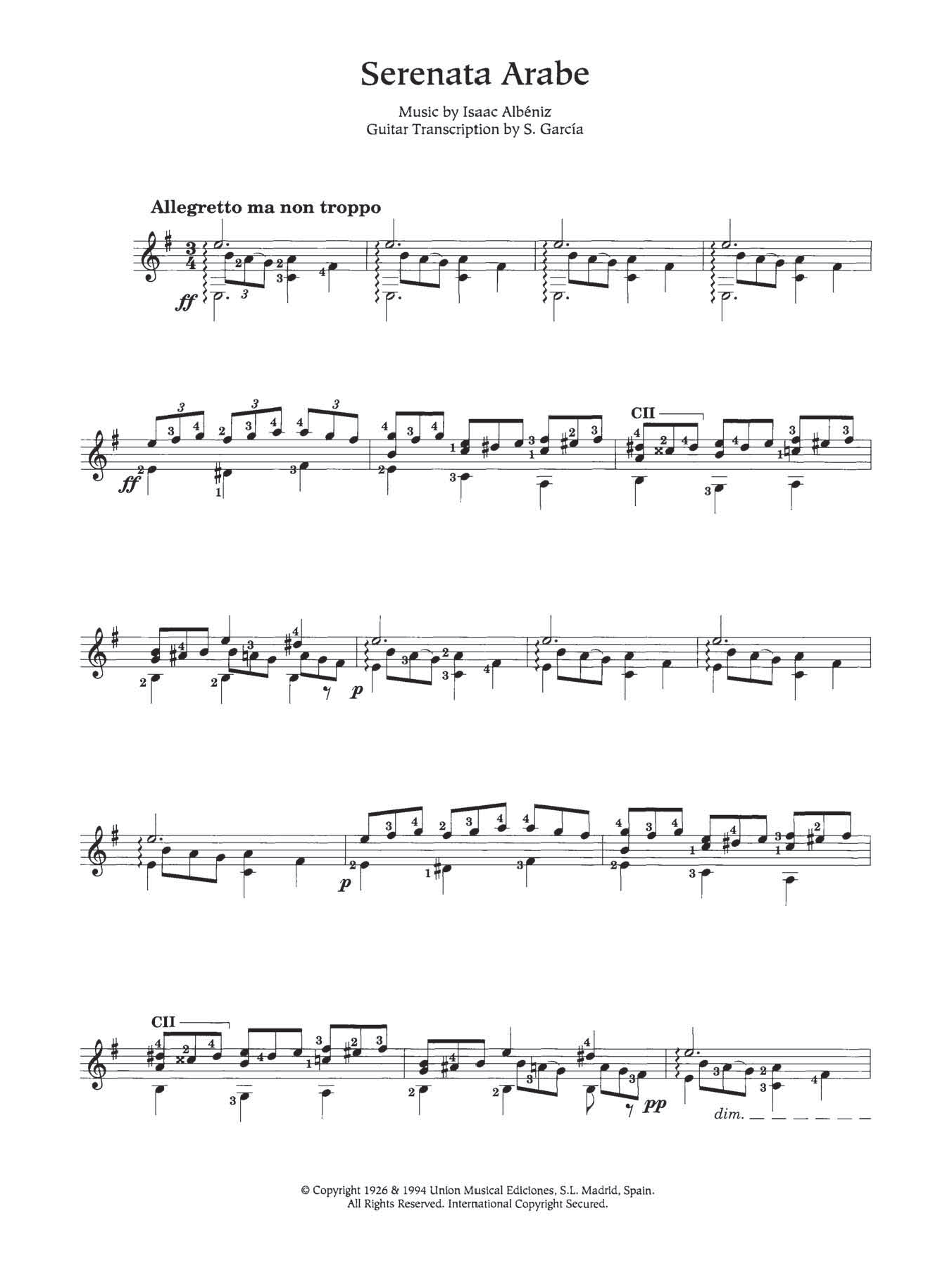 Download Isaac Albeniz Serenata Arabe Sheet Music and learn how to play Guitar PDF digital score in minutes