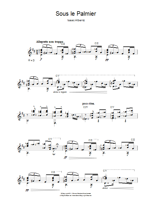 Download Isaac Albeniz Sous Le Palmier Sheet Music and learn how to play Guitar PDF digital score in minutes