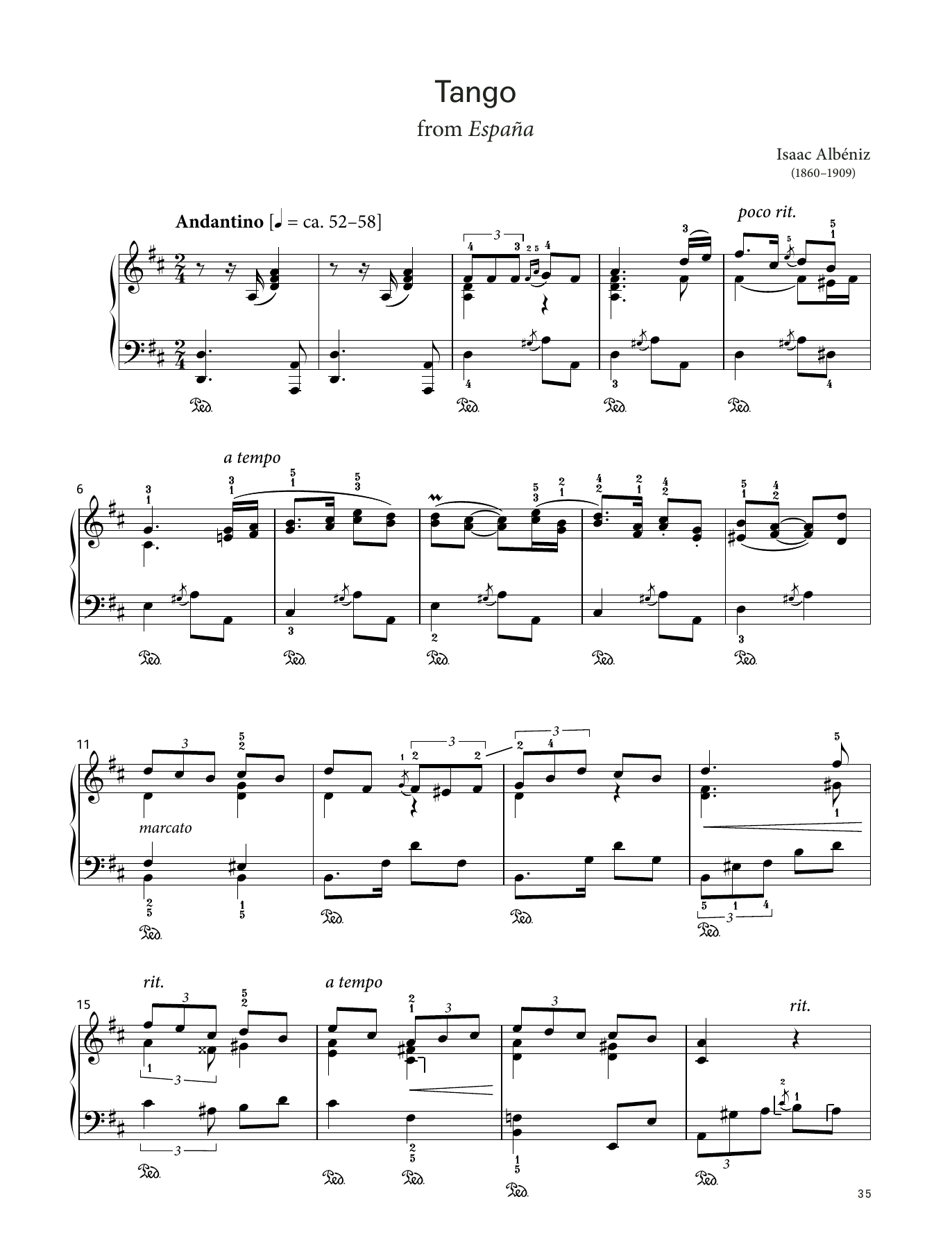 Download Isaac Albéniz Tango from España, Op. 165 No. 2 (LCME Piano 2018 Grade 6 List B) Sheet Music and learn how to play Piano Solo PDF digital score in minutes