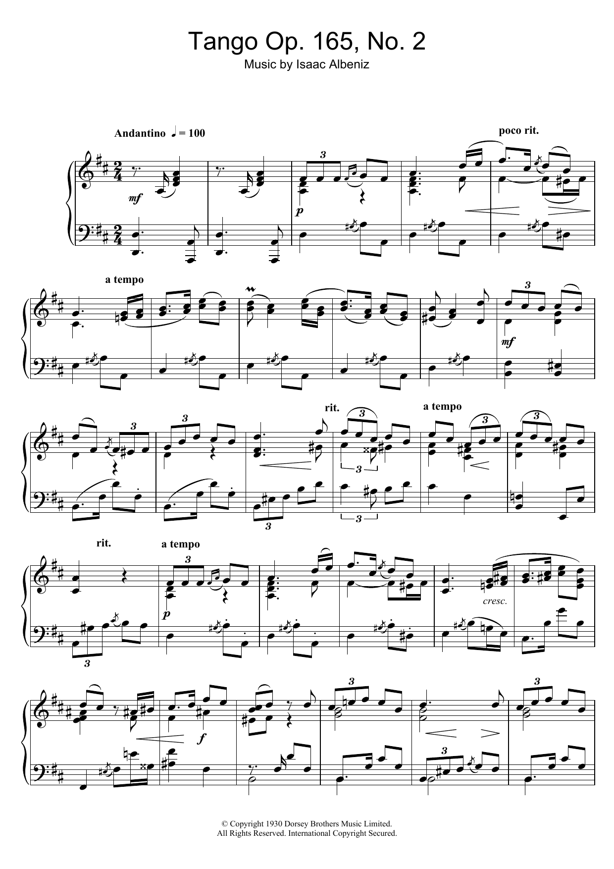 Download Isaac Albeniz Tango Op. 165, No. 2 Sheet Music and learn how to play Piano PDF digital score in minutes