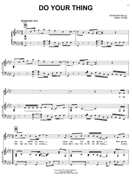 Download Isaac Hayes Do Your Thing Sheet Music and learn how to play Piano, Vocal & Guitar (Right-Hand Melody) PDF digital score in minutes