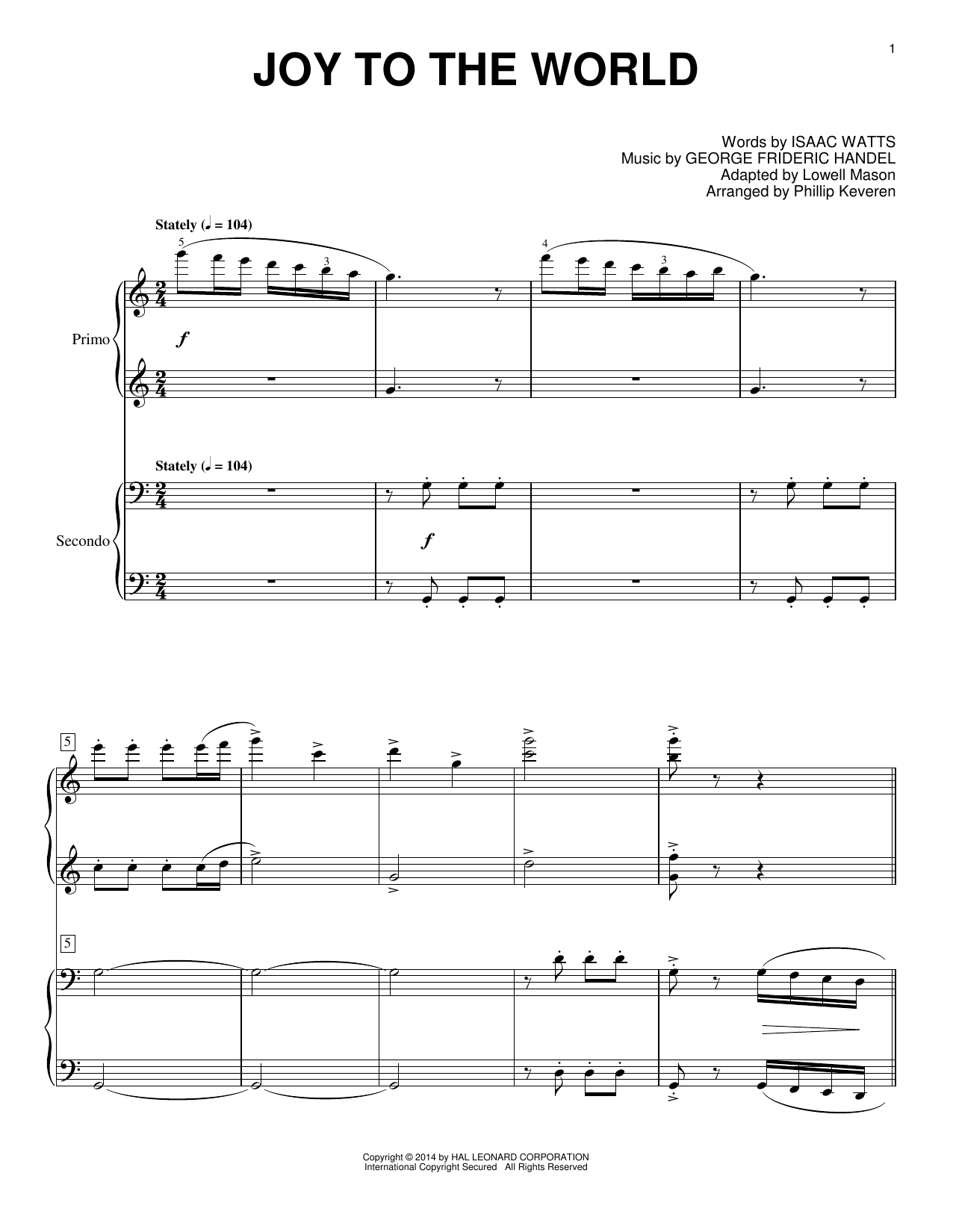 Download Phillip Keveren Joy To The World Sheet Music and learn how to play Piano Duet PDF digital score in minutes