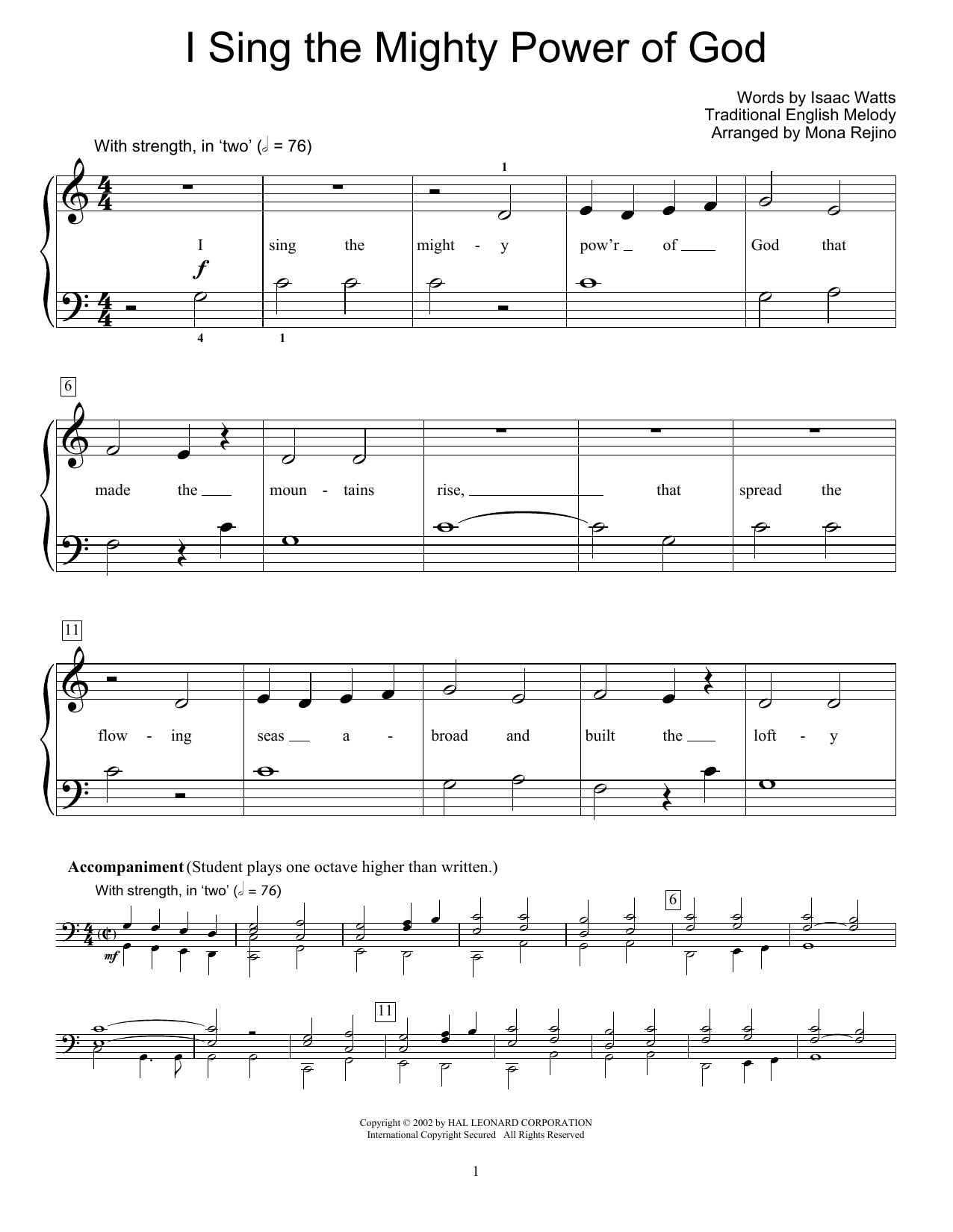 Download Fred Kern I Sing The Mighty Power Of God Sheet Music and learn how to play Educational Piano PDF digital score in minutes