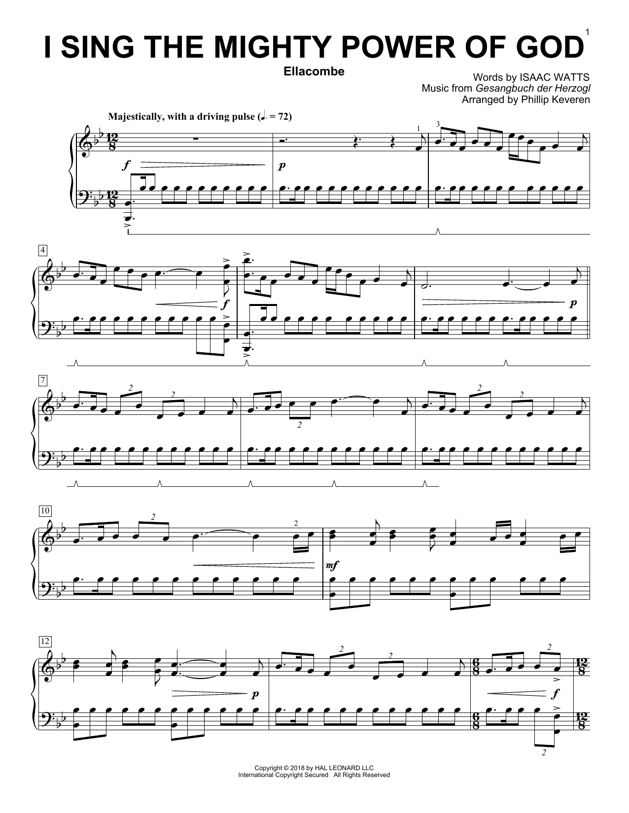 Download Isaac Watts I Sing The Mighty Power Of God (arr. Phillip Keveren) Sheet Music and learn how to play Piano Solo PDF digital score in minutes