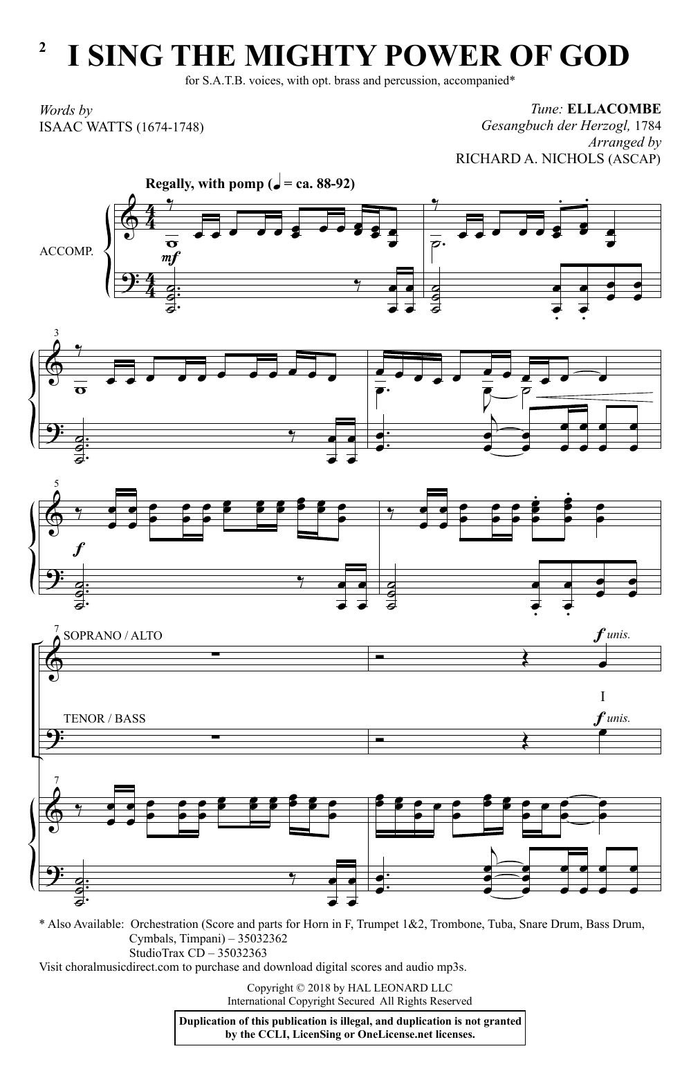 Download Isaac Watts I Sing The Mighty Power Of God (arr. Richard Nichols) Sheet Music and learn how to play SATB Choir PDF digital score in minutes