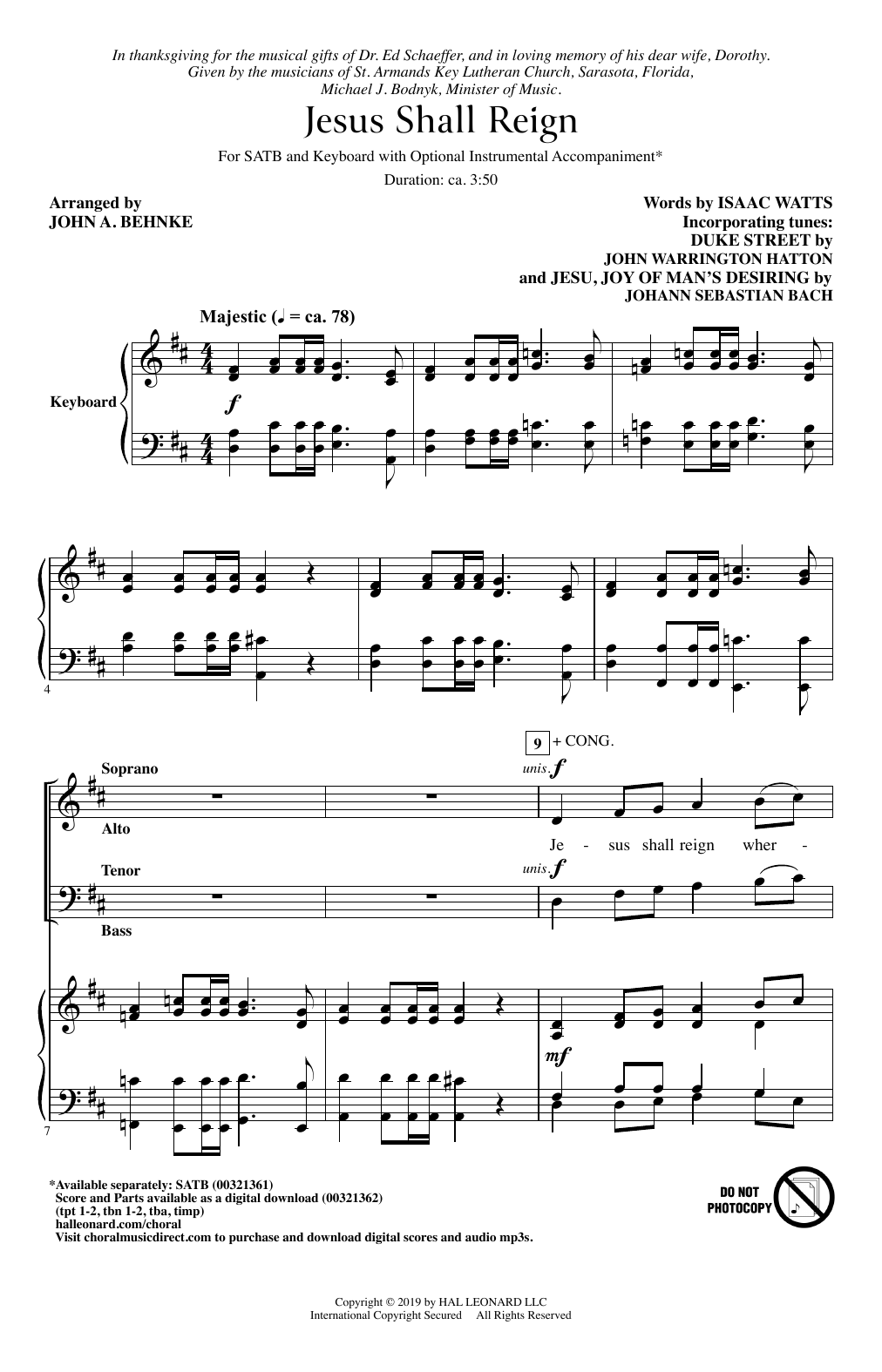 Download Isaac Watts Jesus Shall Reign (arr. John A. Behnke) Sheet Music and learn how to play SATB Choir PDF digital score in minutes