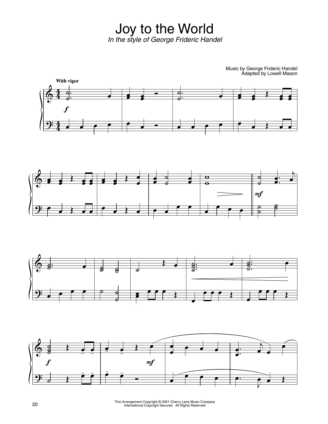 Download Isaac Watts Joy To The World (in the style of George Frideric Handel) (arr. Carol Klose) Sheet Music and learn how to play Piano Solo PDF digital score in minutes