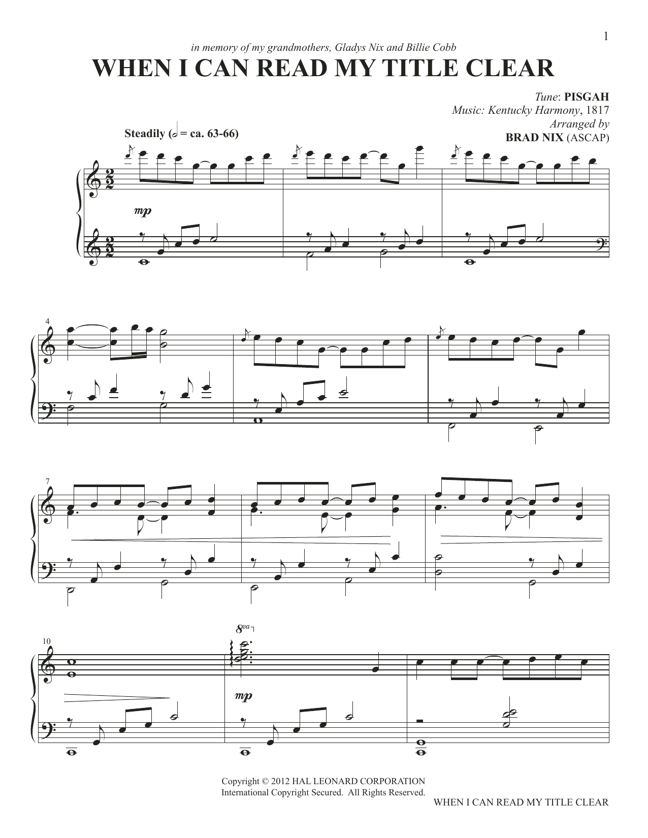 Download Isaac Watts When I Can Read My Title Clear (arr. Brad Nix) Sheet Music and learn how to play Piano Solo PDF digital score in minutes