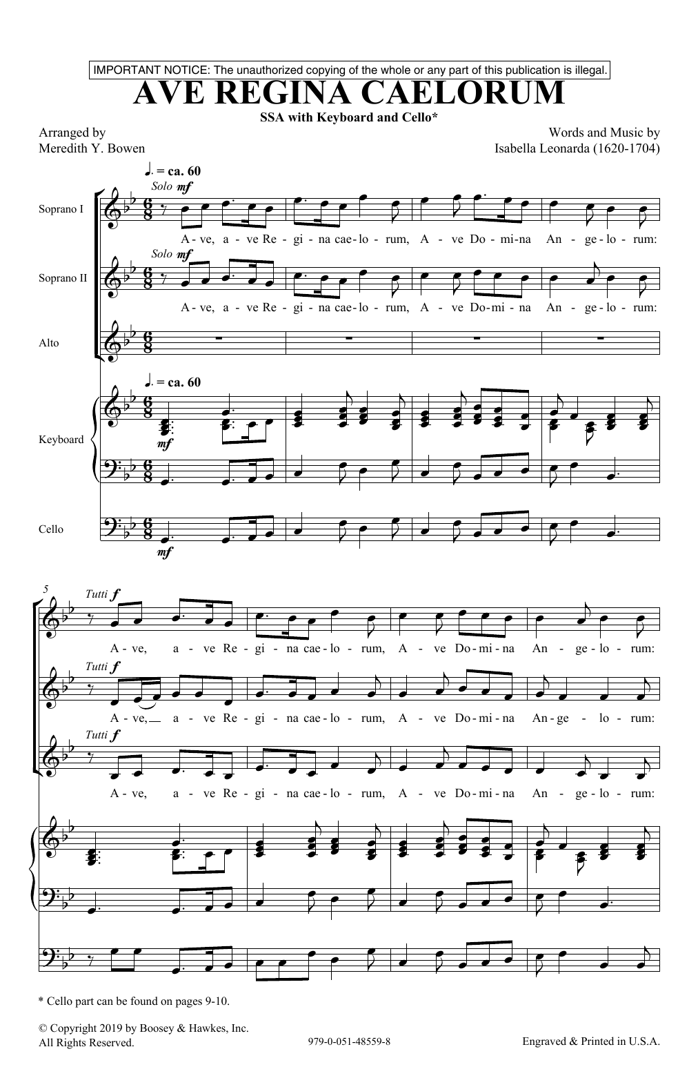 Download Isabella Leonarda Ave Regina Caelorum (arr. Meredith Y. Bowen) Sheet Music and learn how to play SSA Choir PDF digital score in minutes