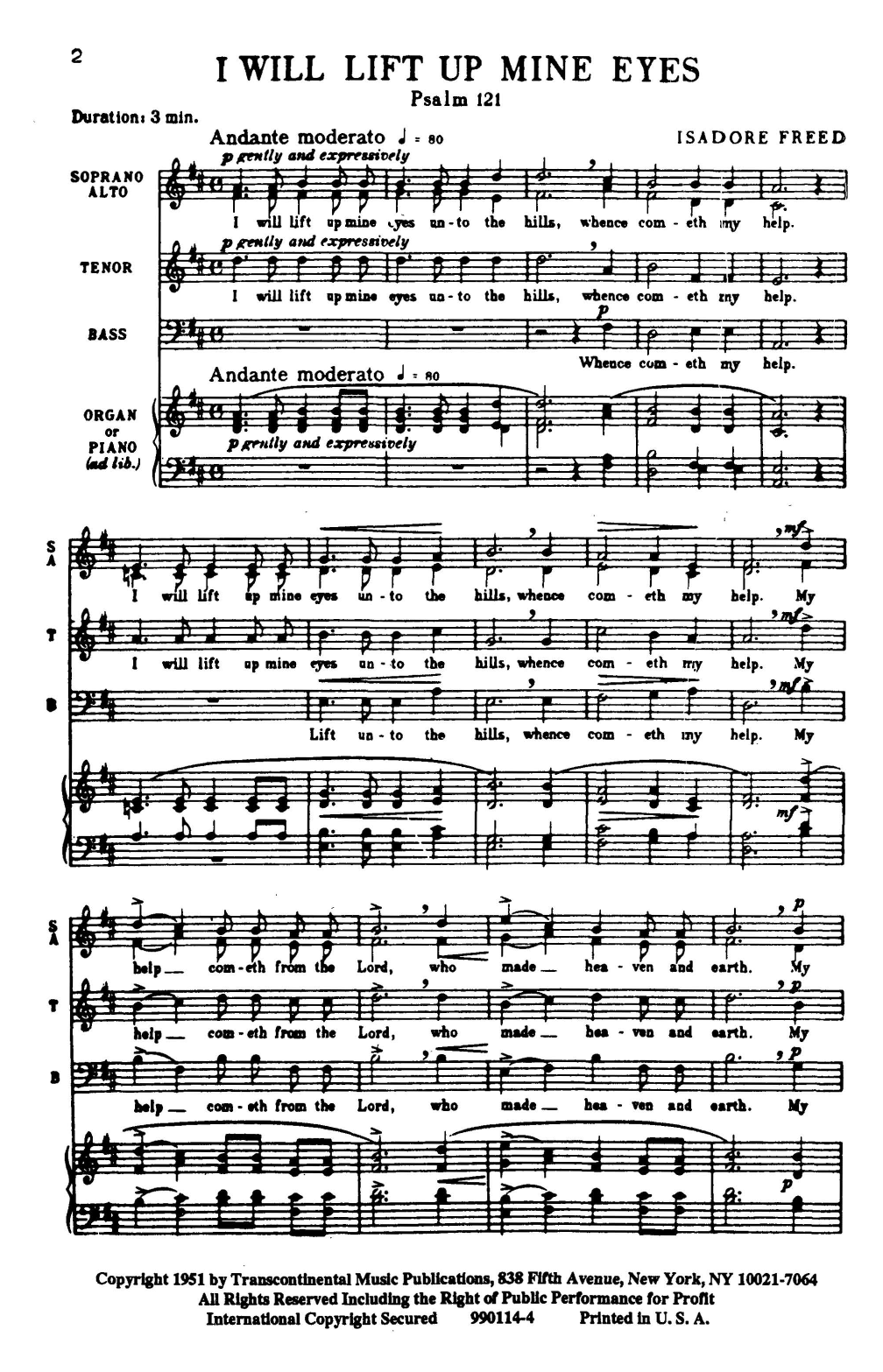 Download Isadore Freed Psalm 121: I Will Lift Up Mine Eyes (from Three Psalms) Sheet Music and learn how to play SATB Choir PDF digital score in minutes