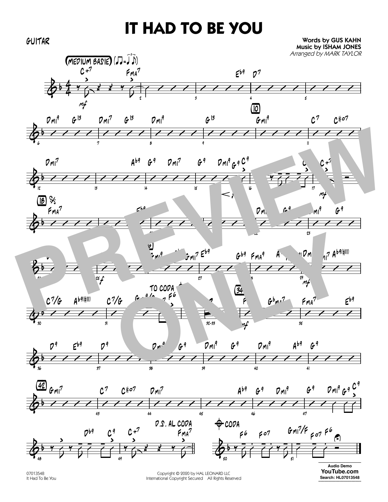 Download Isham Jones and Gus Kahn It Had to Be You (arr. Mark Taylor) - Guitar Sheet Music and learn how to play Jazz Ensemble PDF digital score in minutes