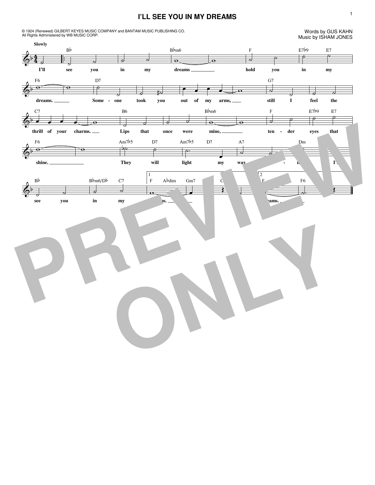 Download Isham Jones I'll See You In My Dreams Sheet Music and learn how to play Banjo PDF digital score in minutes