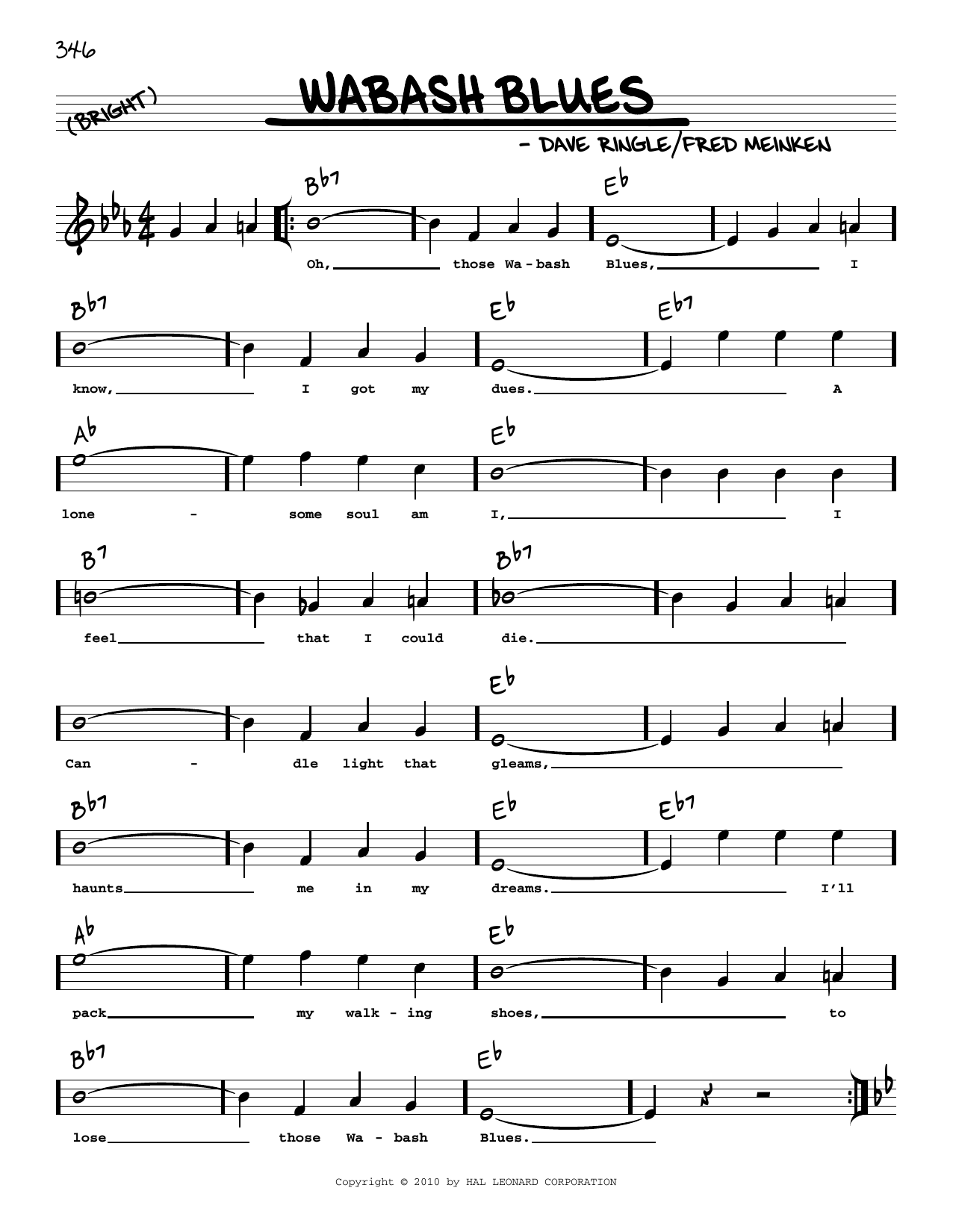 Download Isham Jones Wabash Blues (arr. Robert Rawlins) Sheet Music and learn how to play Real Book – Melody, Lyrics & Chords PDF digital score in minutes
