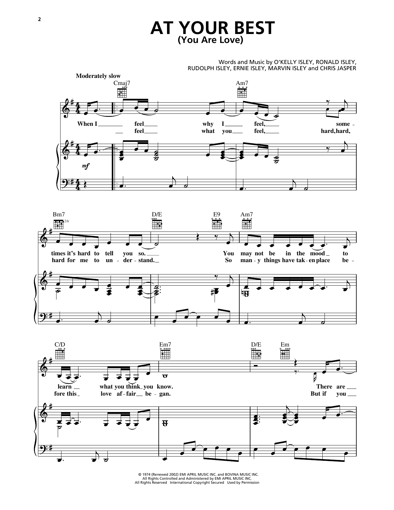 Download Isley Brothers At Your Best (You Are Love) Sheet Music and learn how to play Piano, Vocal & Guitar Chords (Right-Hand Melody) PDF digital score in minutes