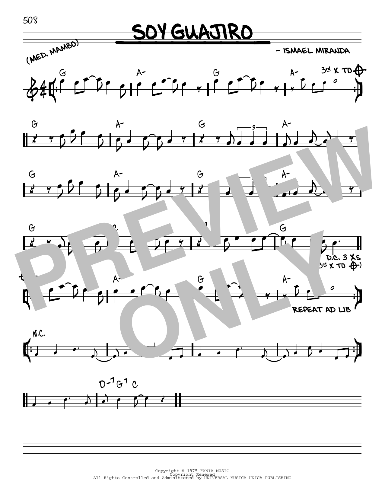 Download Ismael Miranda Soy Guajiro Sheet Music and learn how to play Real Book – Melody & Chords PDF digital score in minutes