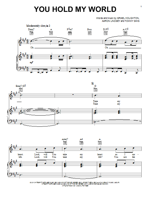 Download Israel Houghton You Hold My World Sheet Music and learn how to play Piano, Vocal & Guitar (Right-Hand Melody) PDF digital score in minutes