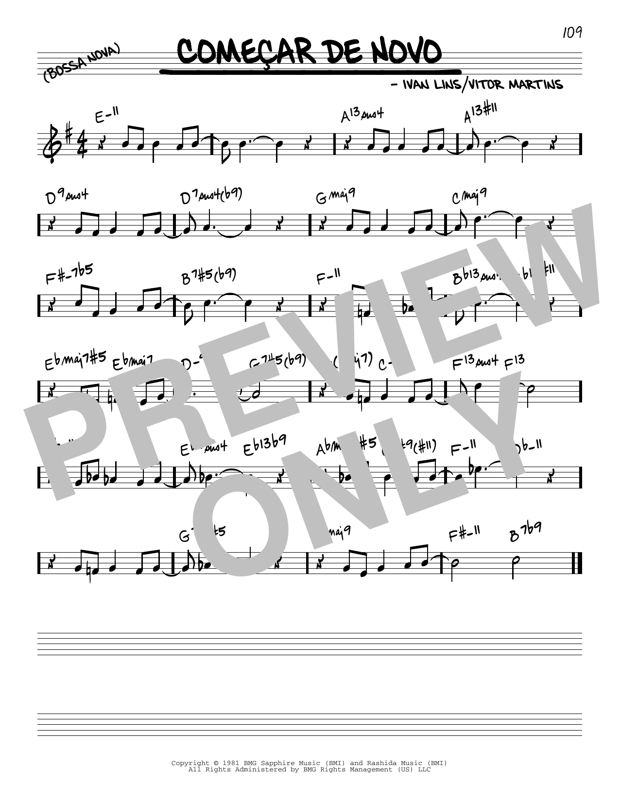 Download Ivan Lins Comecar De Novo Sheet Music and learn how to play Real Book – Melody & Chords PDF digital score in minutes