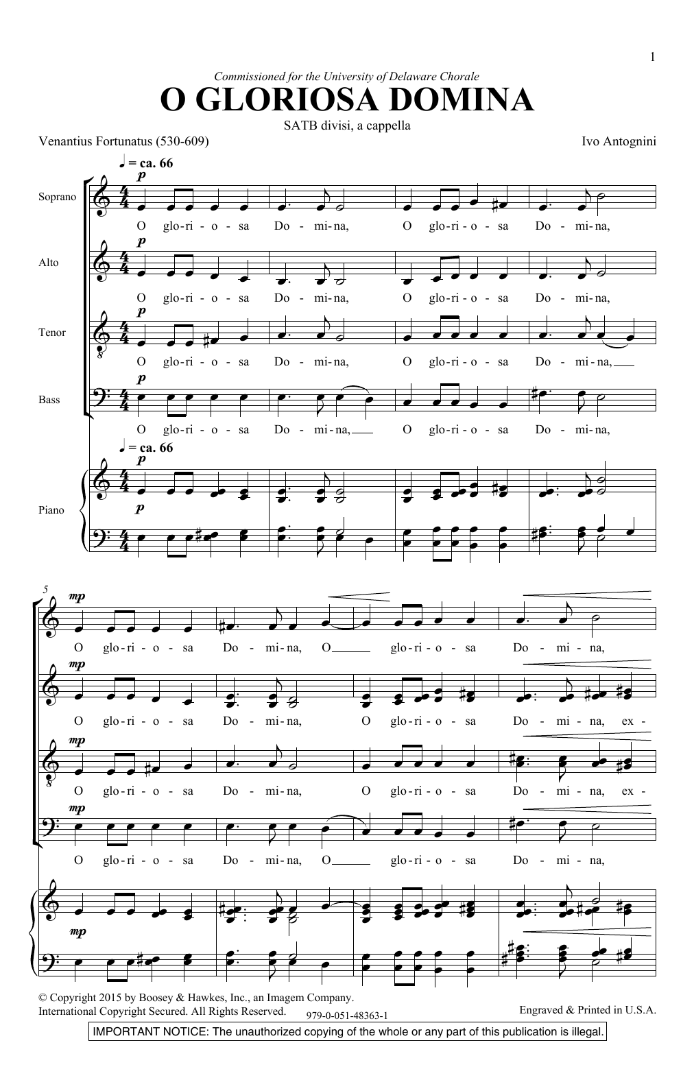 Download Ivo Antognini O Gloriosa Domina Sheet Music and learn how to play SATB Choir PDF digital score in minutes