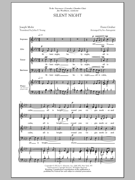 Download Ivo Antognini Silent Night Sheet Music and learn how to play SATB PDF digital score in minutes