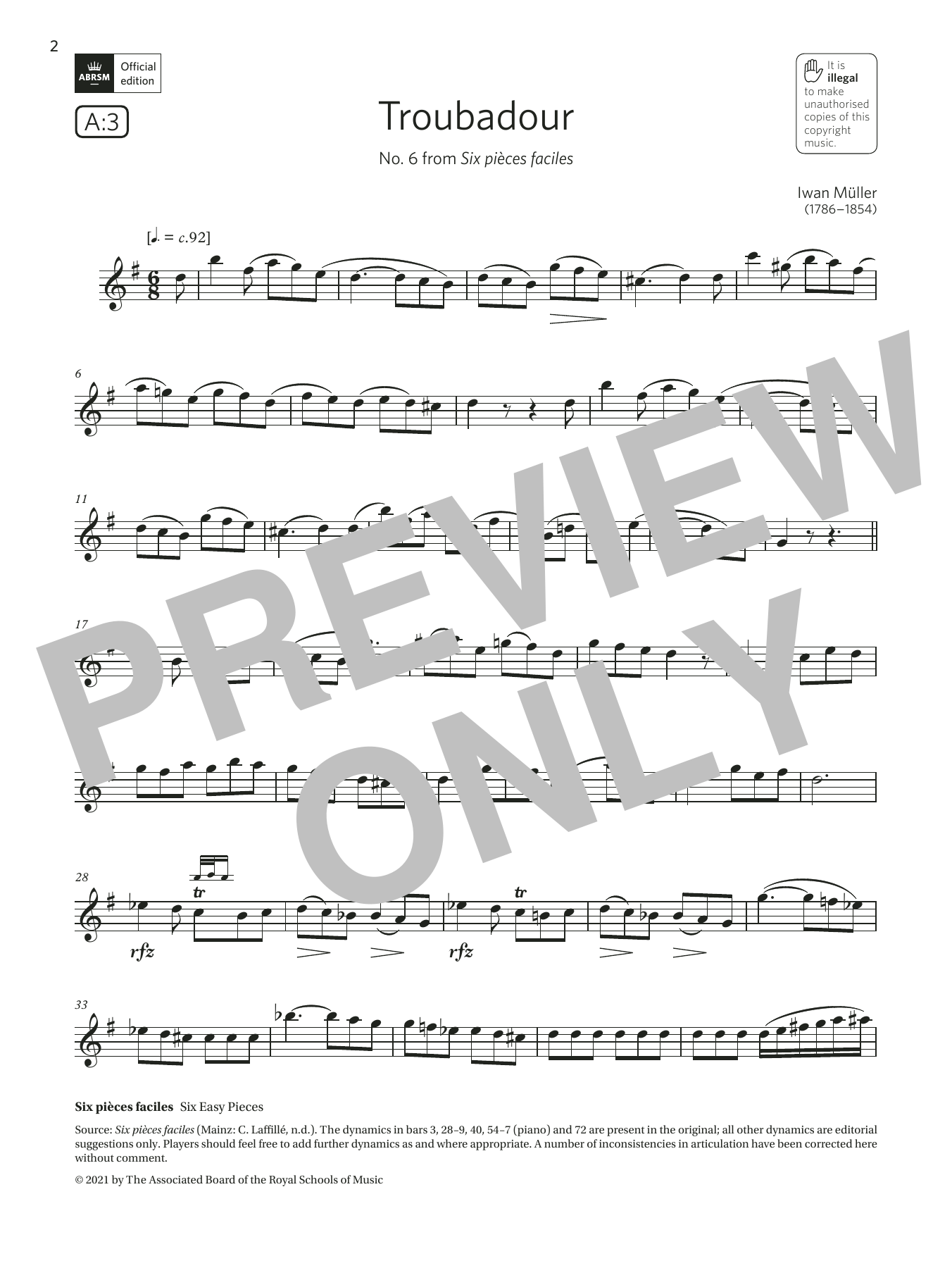 Download Iwan Müller Troubadour (from Six pièces faciles) (Grade 5 List A3 from the ABRSM Clarinet s Sheet Music and learn how to play Clarinet Solo PDF digital score in minutes