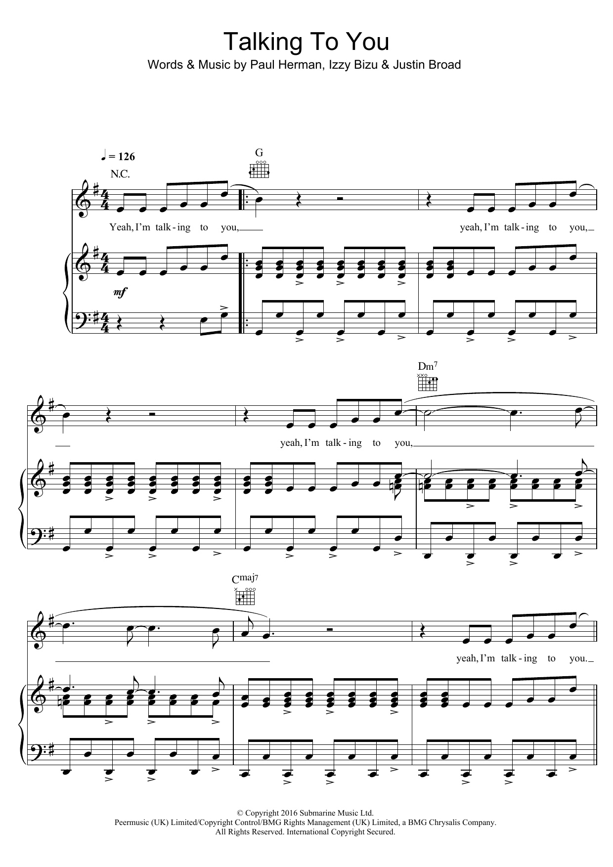 Download Izzy Bizu Talking To You Sheet Music and learn how to play Piano, Vocal & Guitar (Right-Hand Melody) PDF digital score in minutes