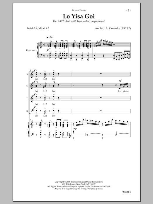 Download J. A. Kawarsky Lo Yisa Goi Sheet Music and learn how to play SATB Choir PDF digital score in minutes