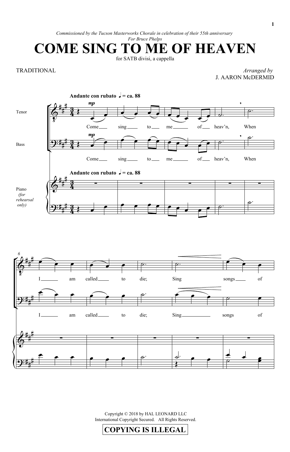 Download J. Aaron McDermid Come Sing To Me Of Heaven Sheet Music and learn how to play SATB PDF digital score in minutes