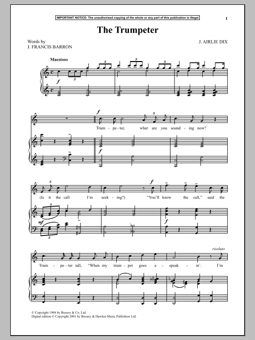 Download J. Airlie Dix The Trumpeter Sheet Music and learn how to play Piano & Vocal PDF digital score in minutes