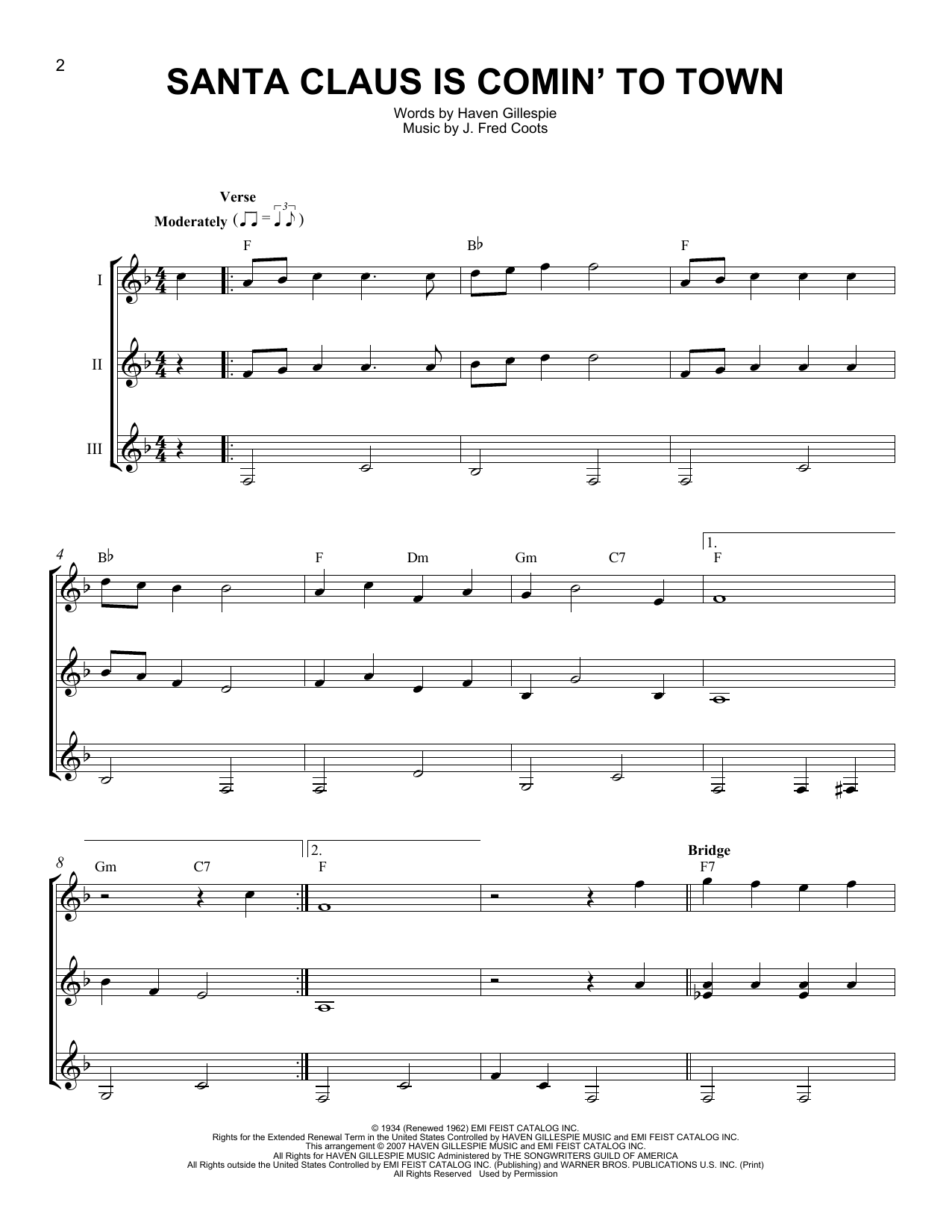 Download J Arnold Santa Claus Is Comin' To Town Sheet Music and learn how to play GTRENS PDF digital score in minutes