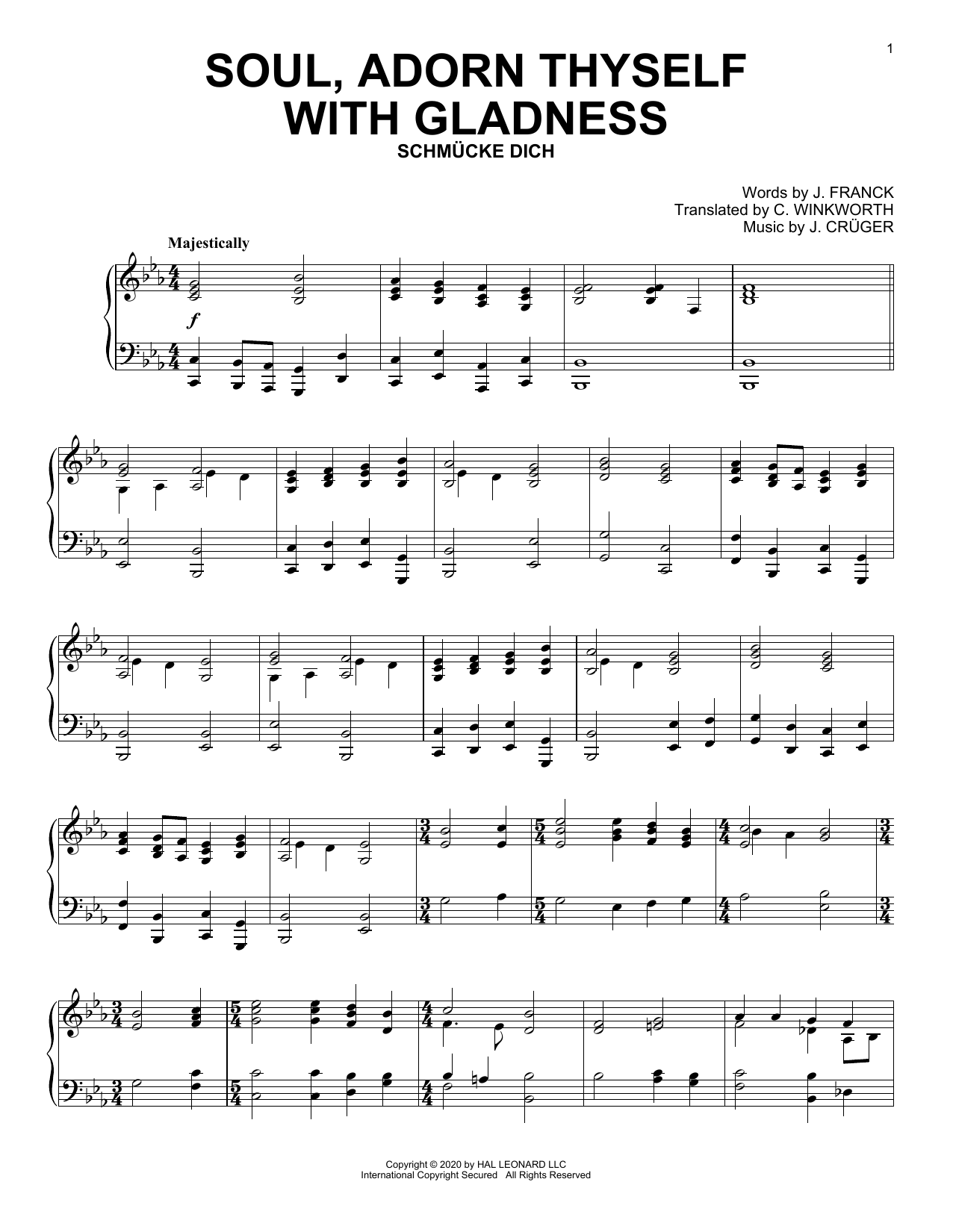 Download J. Cruger Soul, Adorn Thyself With Gladness Sheet Music and learn how to play Piano Solo PDF digital score in minutes