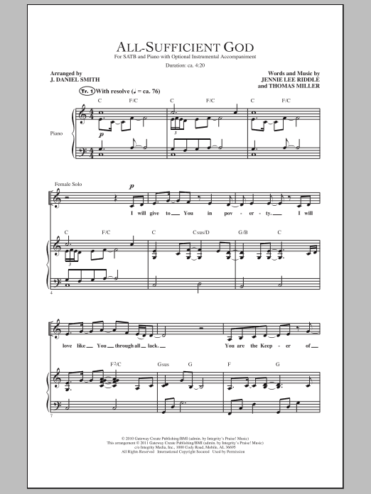 Download J. Daniel Smith All-Sufficient God Sheet Music and learn how to play SATB PDF digital score in minutes