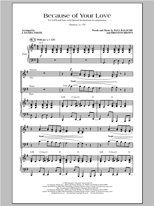 Download J. Daniel Smith Because Of Your Love Sheet Music and learn how to play SATB PDF digital score in minutes