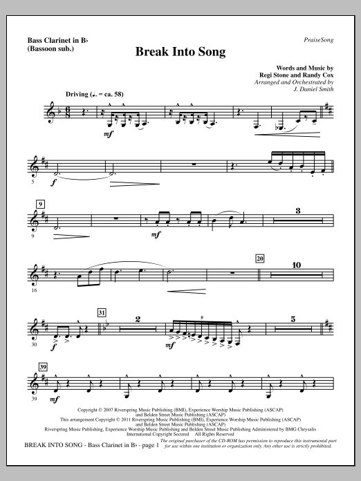 Download J. Daniel Smith Break Into Song - Bass Clarinet (sub. Bassoon) Sheet Music and learn how to play Choir Instrumental Pak PDF digital score in minutes