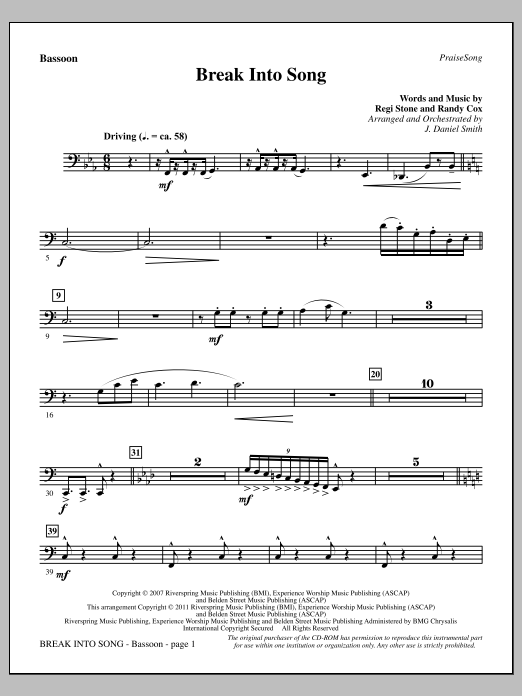Download J. Daniel Smith Break Into Song - Bassoon Sheet Music and learn how to play Choir Instrumental Pak PDF digital score in minutes