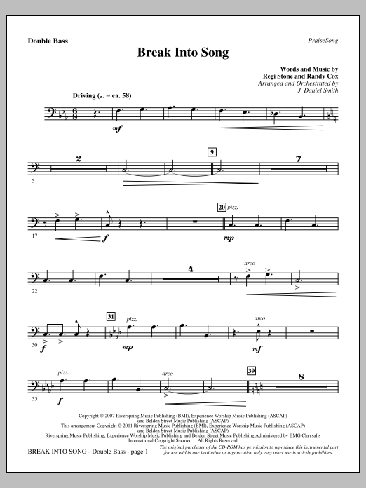 Download J. Daniel Smith Break Into Song - Double Bass Sheet Music and learn how to play Choir Instrumental Pak PDF digital score in minutes