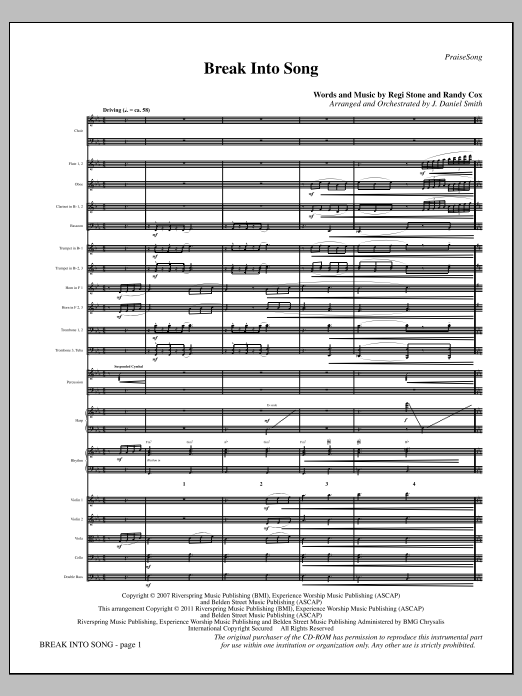 Download J. Daniel Smith Break Into Song - Full Score Sheet Music and learn how to play Choir Instrumental Pak PDF digital score in minutes