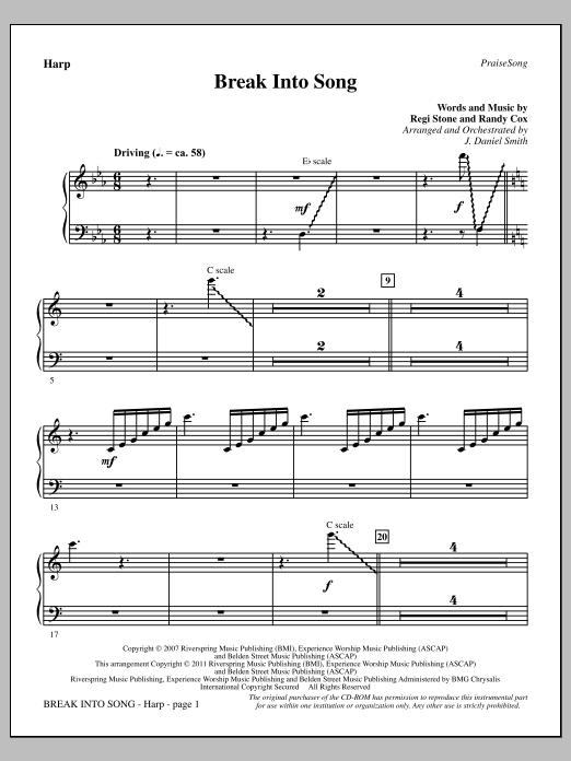 Download J. Daniel Smith Break Into Song - Harp Sheet Music and learn how to play Choir Instrumental Pak PDF digital score in minutes