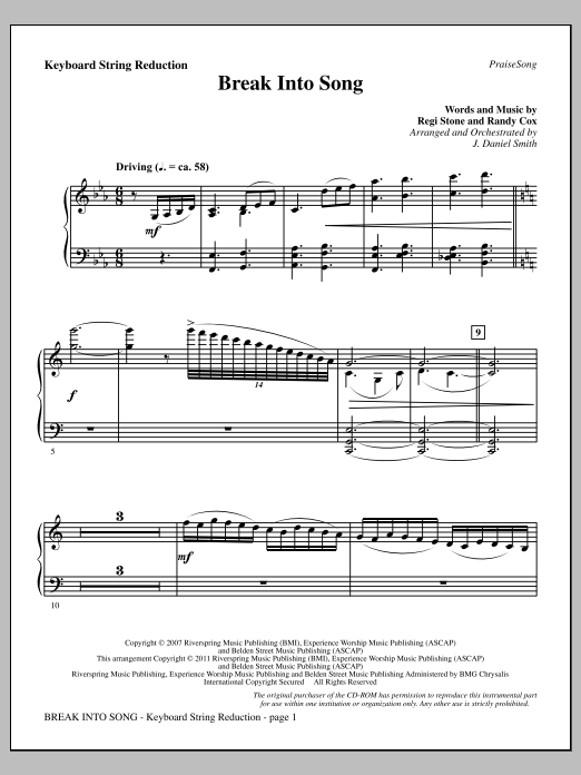 Download J. Daniel Smith Break Into Song - Keyboard String Reduction Sheet Music and learn how to play Choir Instrumental Pak PDF digital score in minutes