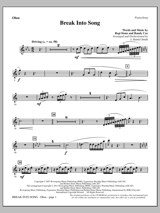 Download J. Daniel Smith Break Into Song - Oboe Sheet Music and learn how to play Choir Instrumental Pak PDF digital score in minutes