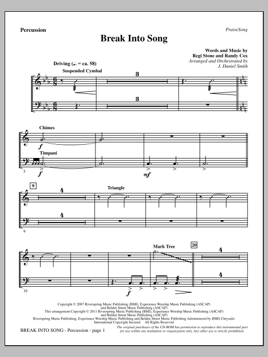 Download J. Daniel Smith Break Into Song - Percussion Sheet Music and learn how to play Choir Instrumental Pak PDF digital score in minutes