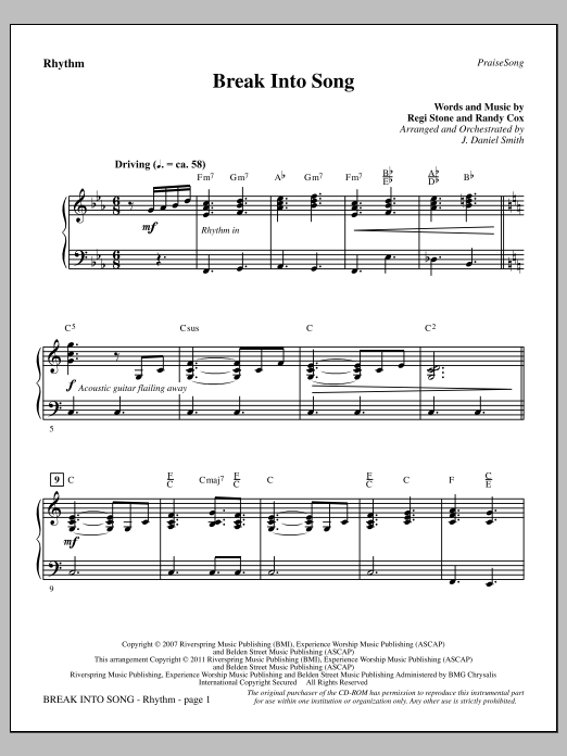 Download J. Daniel Smith Break Into Song - Rhythm Sheet Music and learn how to play Choir Instrumental Pak PDF digital score in minutes