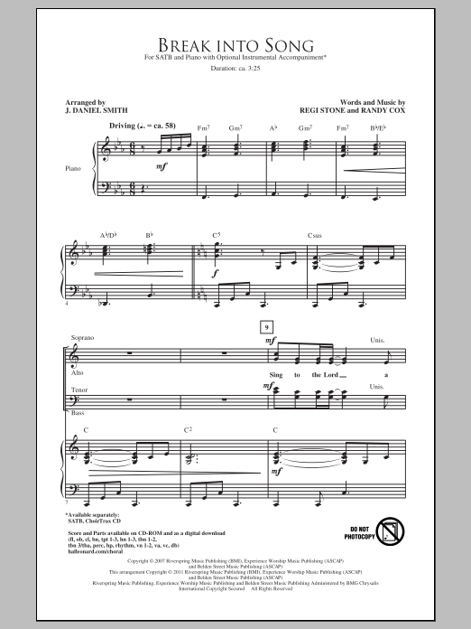 Download Regi Stone Break Into Song (arr. J. Daniel Smith) Sheet Music and learn how to play SATB PDF digital score in minutes