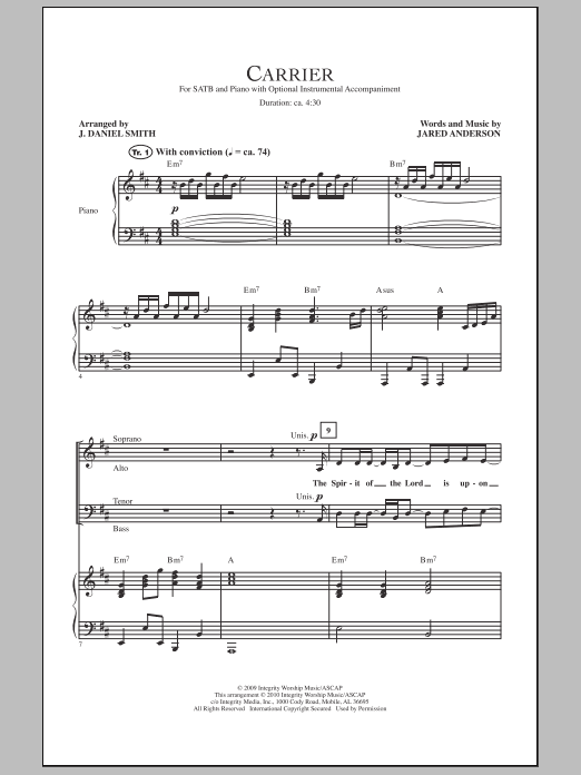 Download J. Daniel Smith Carrier Sheet Music and learn how to play SATB Choir PDF digital score in minutes