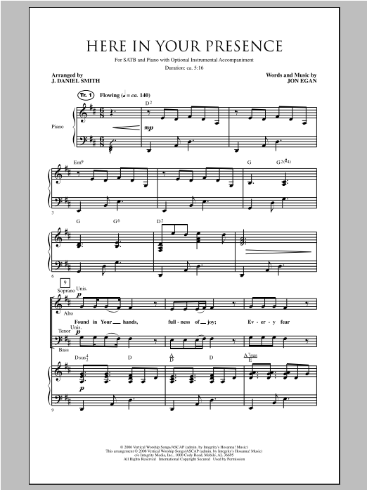 Download J. Daniel Smith Here In Your Presence Sheet Music and learn how to play SATB PDF digital score in minutes