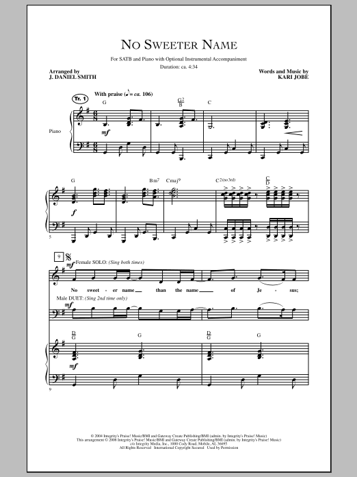 Download J. Daniel Smith No Sweeter Name Sheet Music and learn how to play SATB PDF digital score in minutes